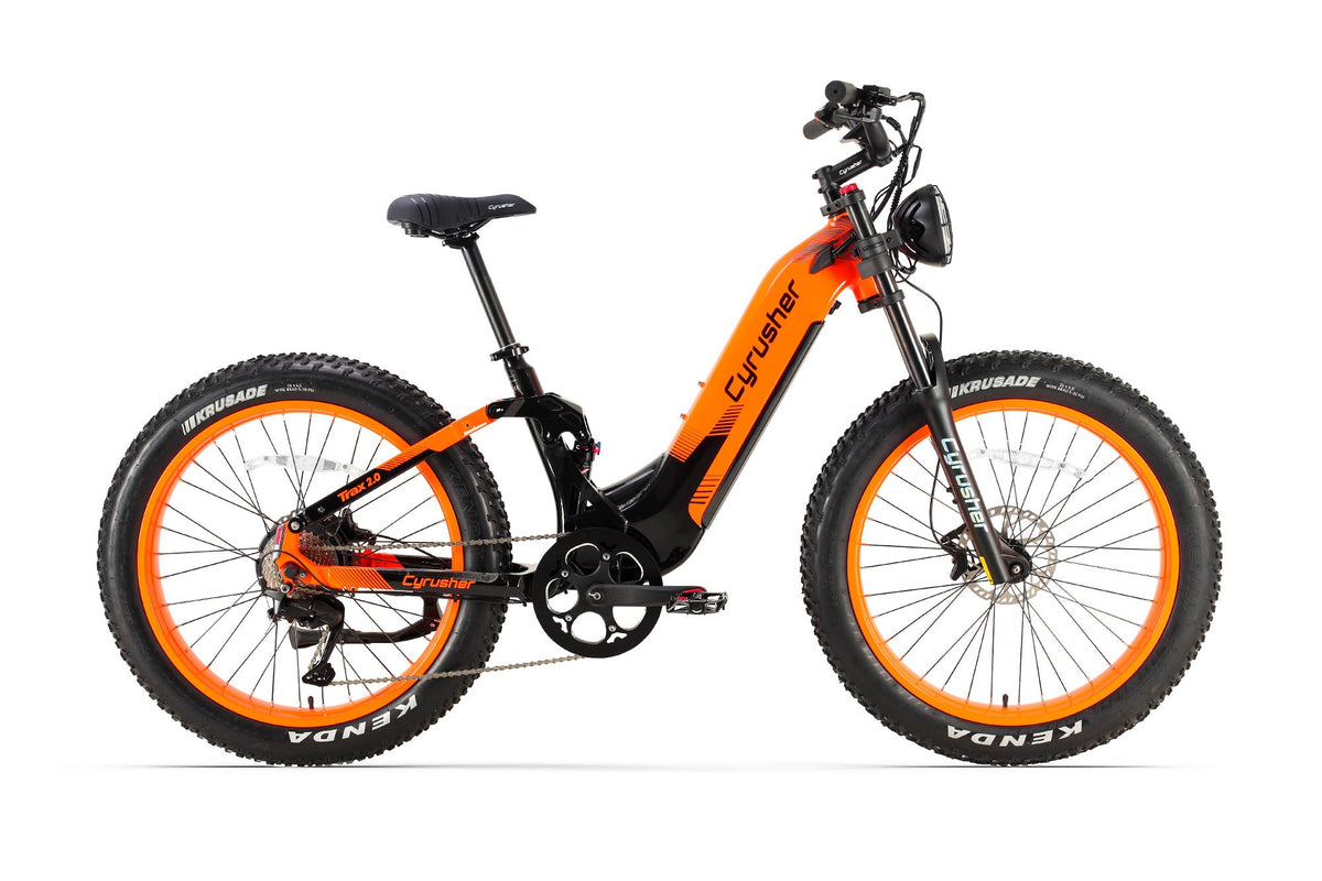 Cyrusher Trax 2.0 Full Suspension Step-Through Fat Tire electric bike in Orange